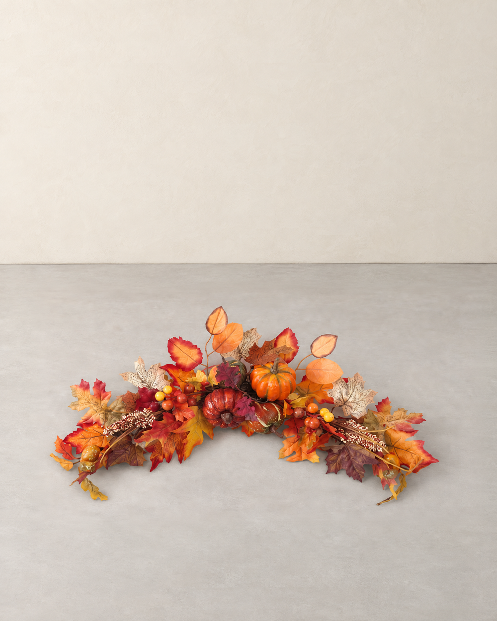Autumn Door Swag with Maple Leaves, Pumpkins and LED String, 60 cm