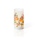 Frosted cylinder light printed with two robins in Santa hats on a holly branch, on white