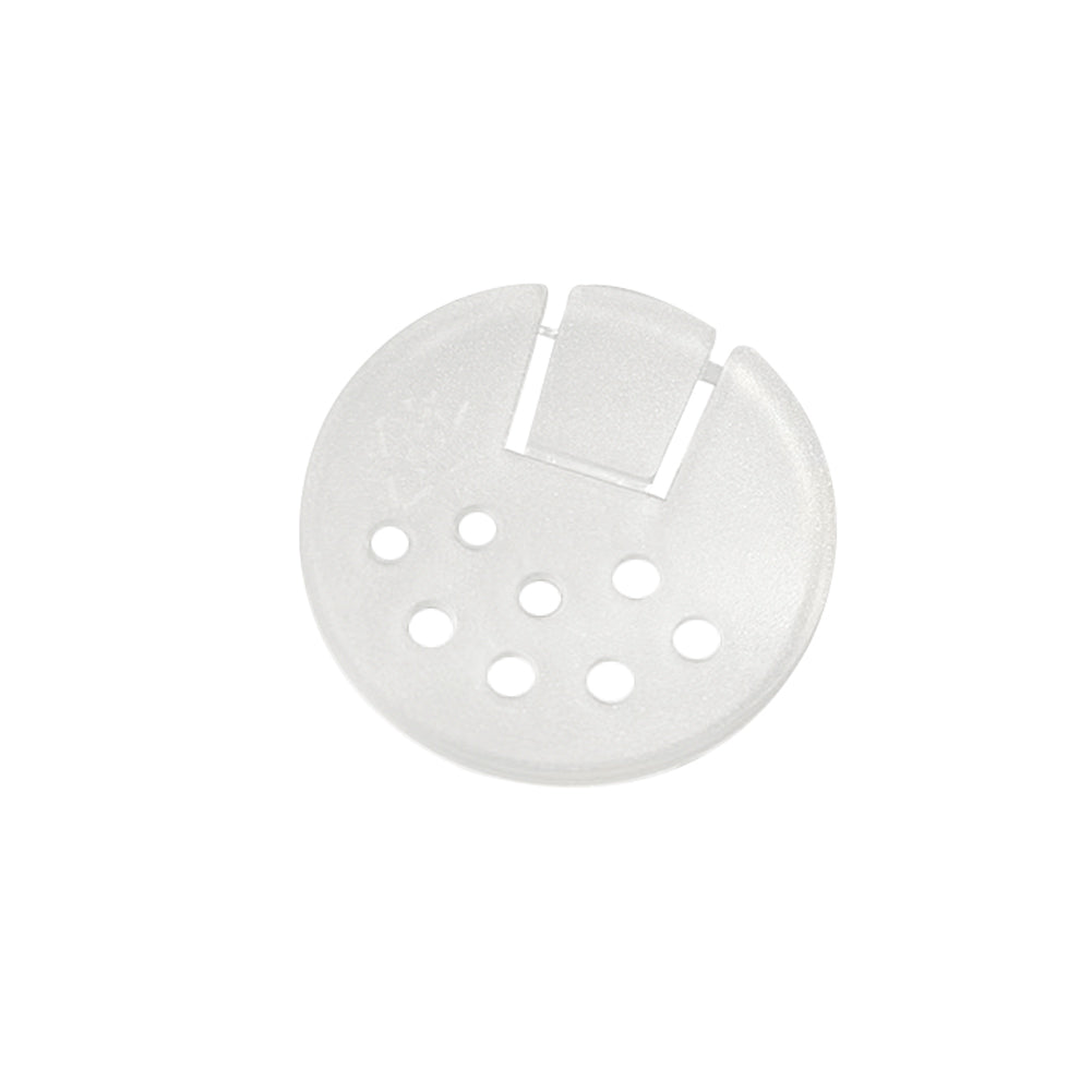 White plastic sifter insert with pour and shake openings, on white
