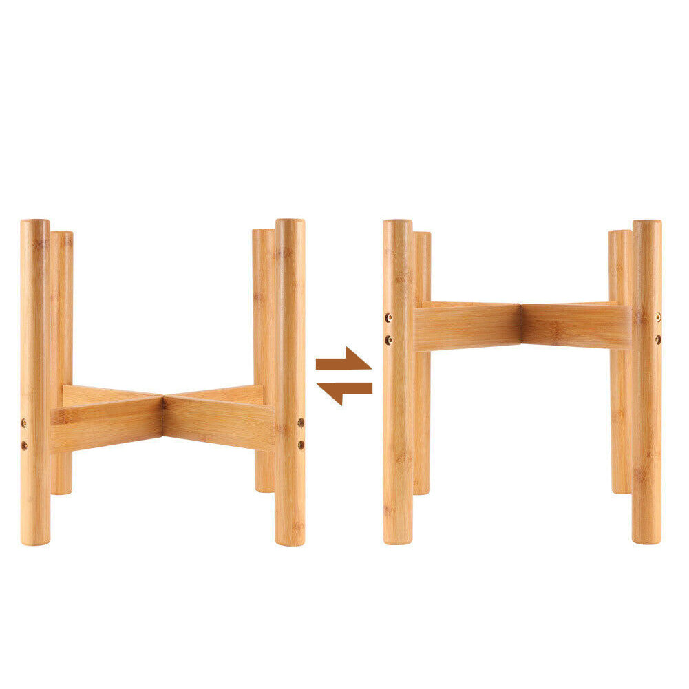 Two bamboo stands on white showing the cross brace fitted low and high