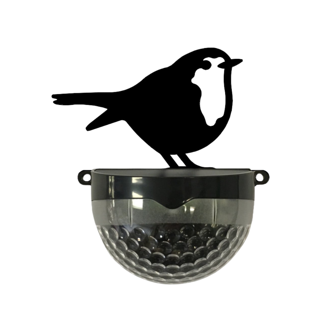Robin solar wall light on white, robin facing right
