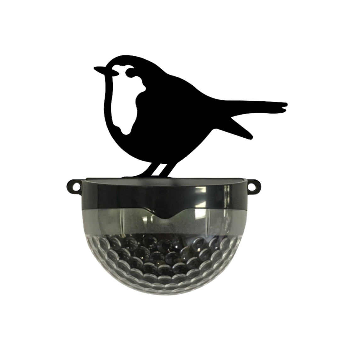Robin solar wall light on white, robin facing left