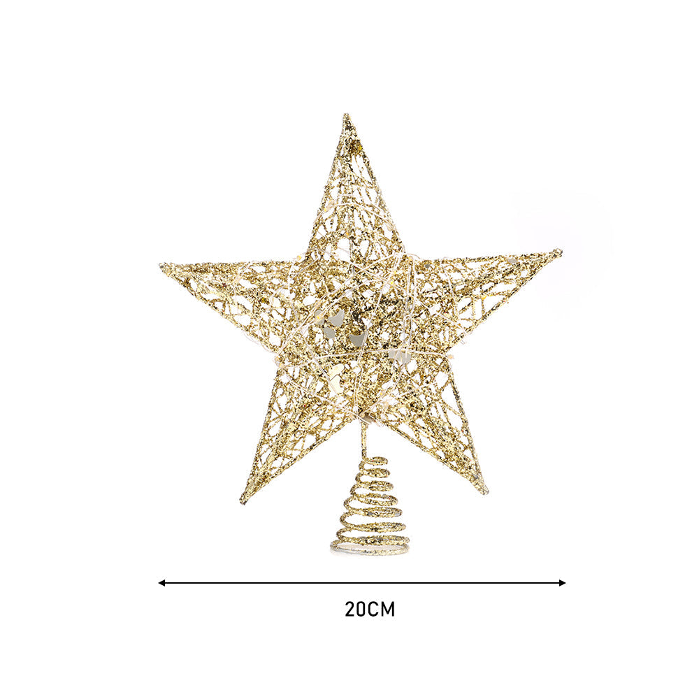 Gold star tree topper on white, marked 20 cm wide