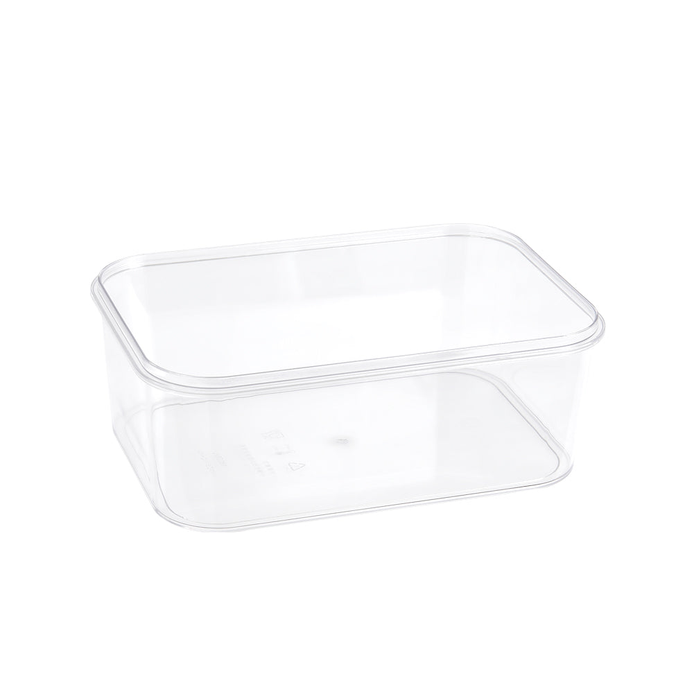 Empty clear box without its lid, on white