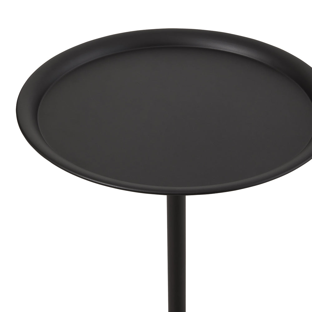 Top view of the side table's round top with its raised rim