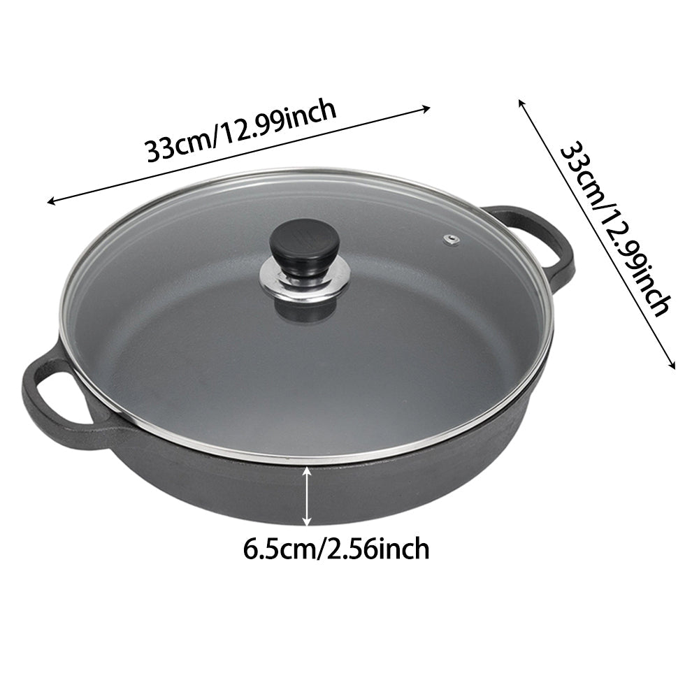 The 33 cm braiser with lid on white, 6.5 cm deep