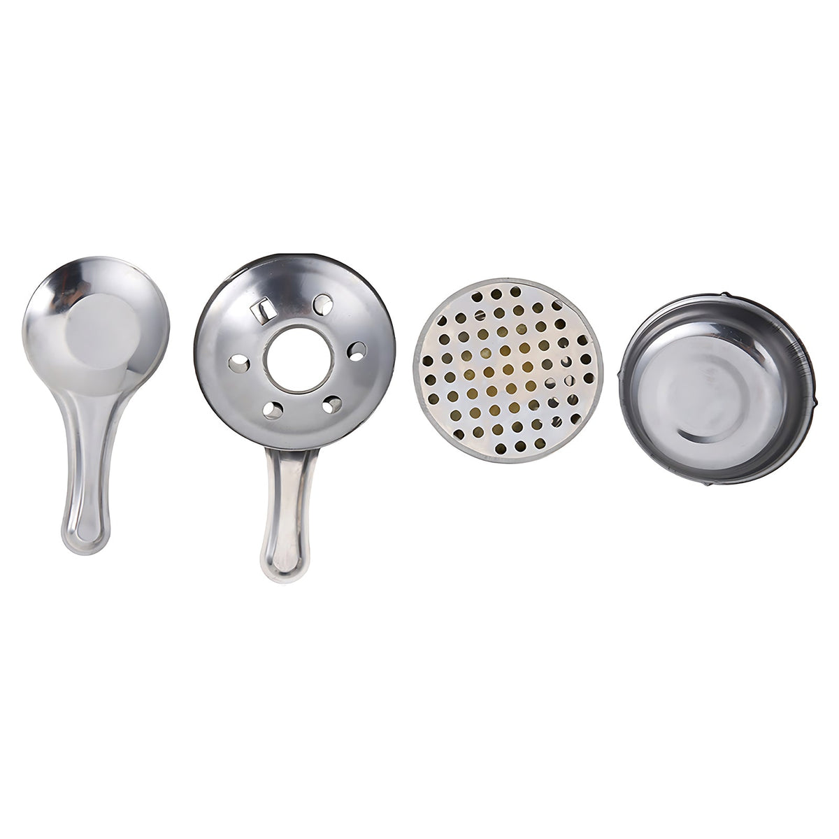 The spirit burner's parts laid out on white: cup, cover and holder