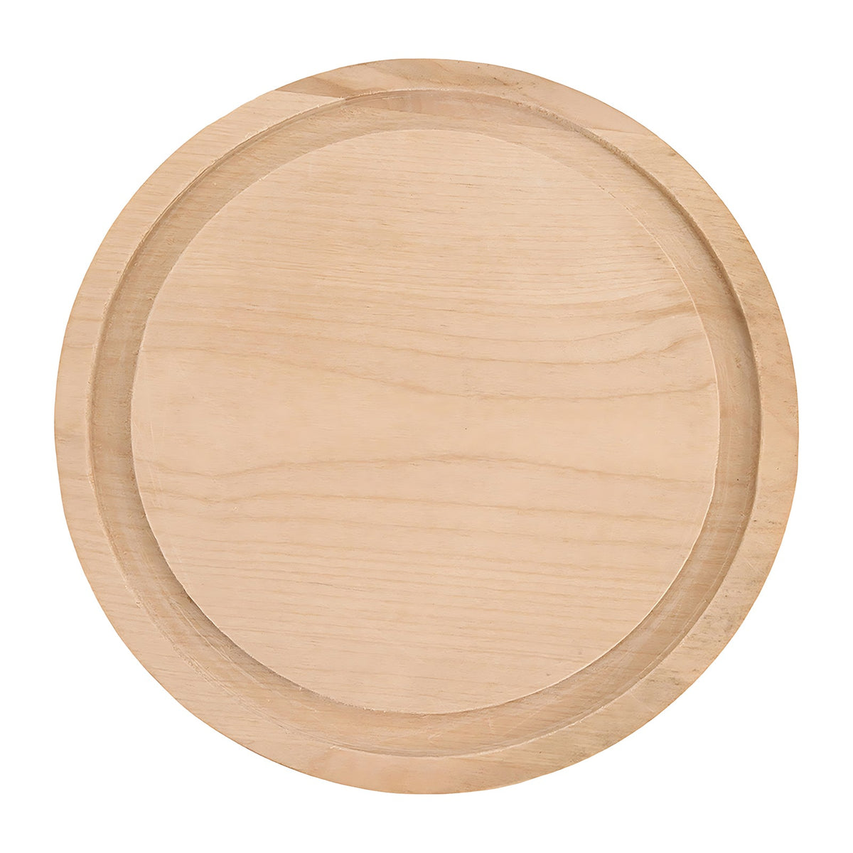 Round light wooden base board of the fondue set on white