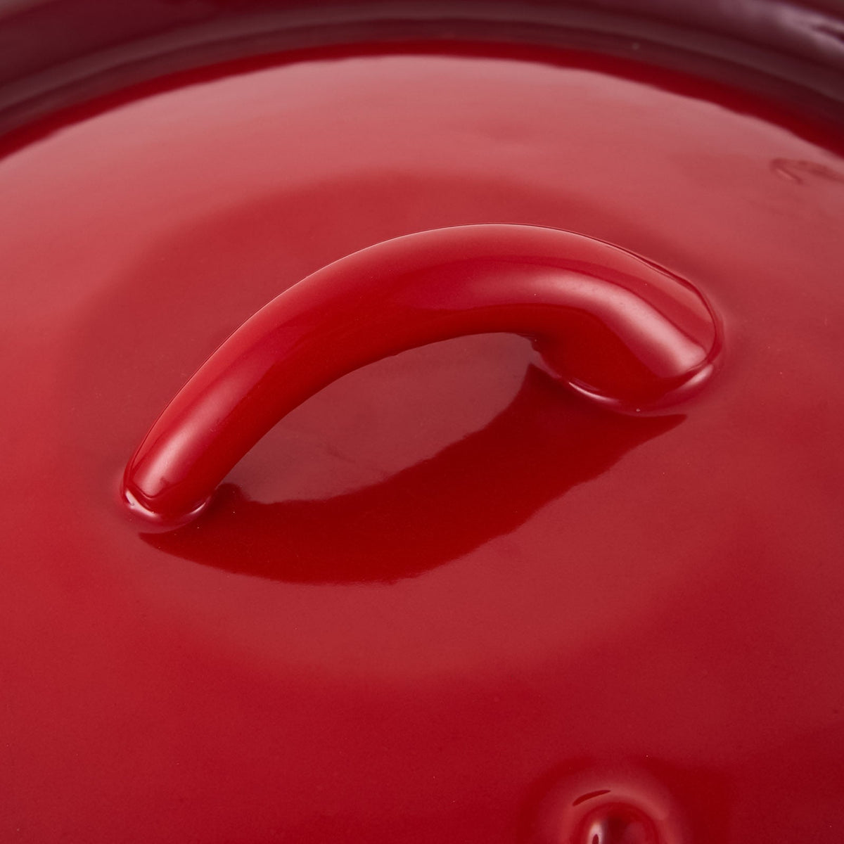 Close-up of the loop grip on the red enamelled lid