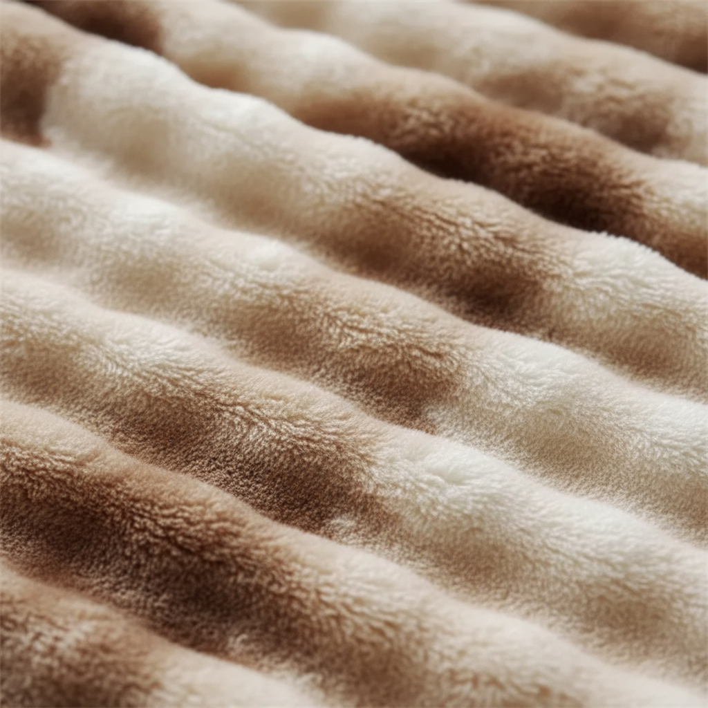 Close-up of the deep plush pile and gradient stripes of the blanket