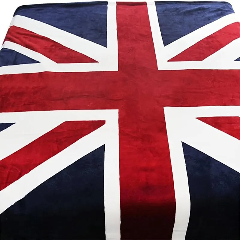 Union Jack plush throw laid flat, seen from above