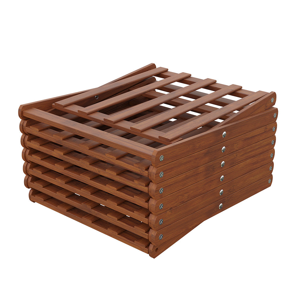 The dark brown shoe rack folded flat into a compact stack
