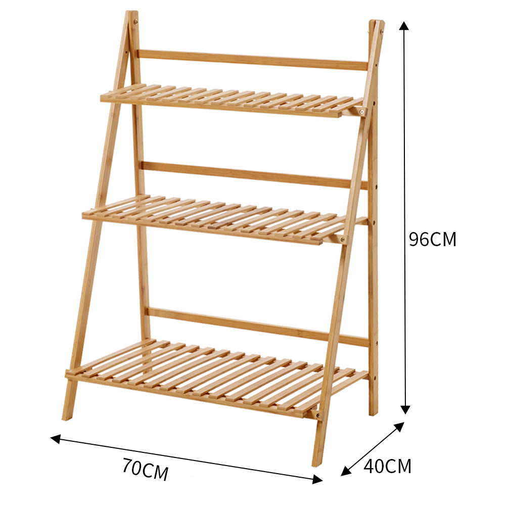 Natural ladder stand on white marked 70 cm wide, 40 cm deep and 96 cm tall