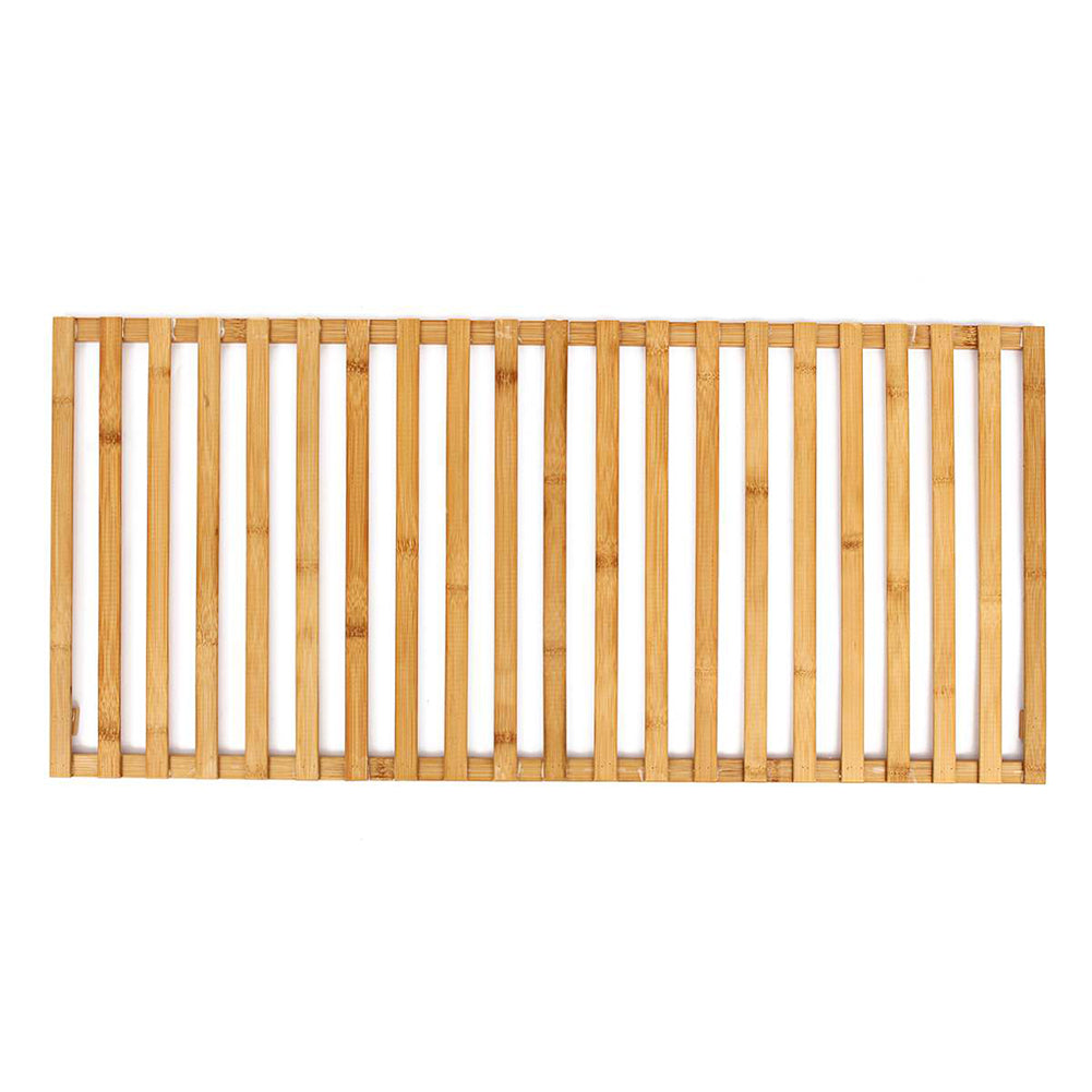 One slatted shelf of the stand seen flat from above