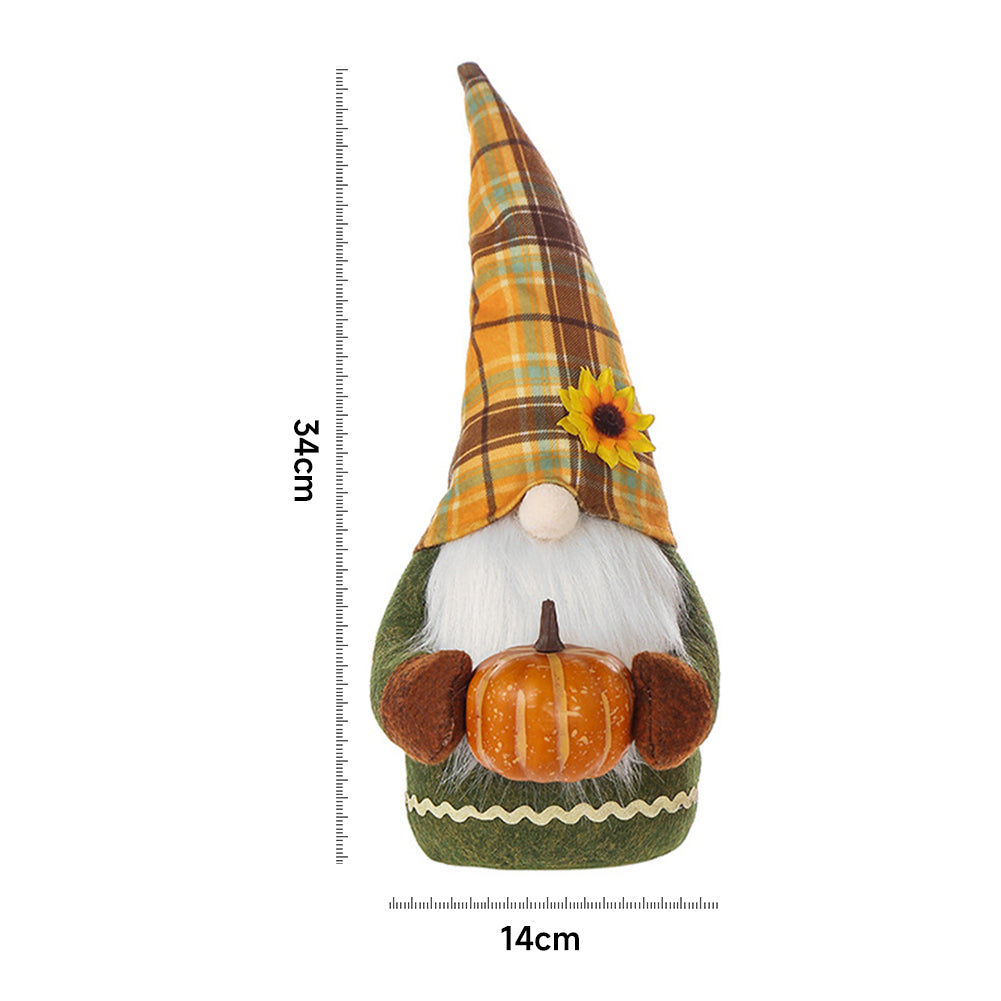 Autumn gnome on white marked 34 cm tall and 14 cm wide