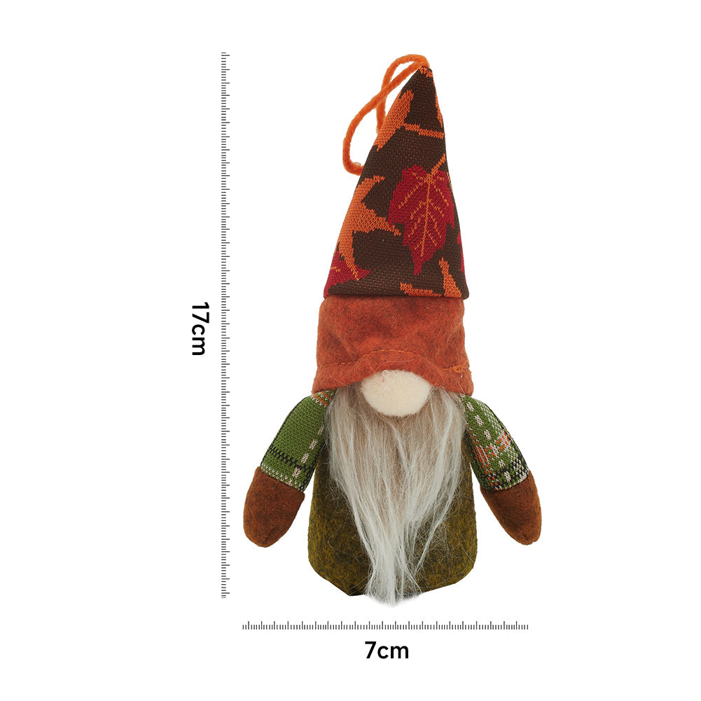 Autumn gnome on white marked 17 cm tall and 7 cm wide