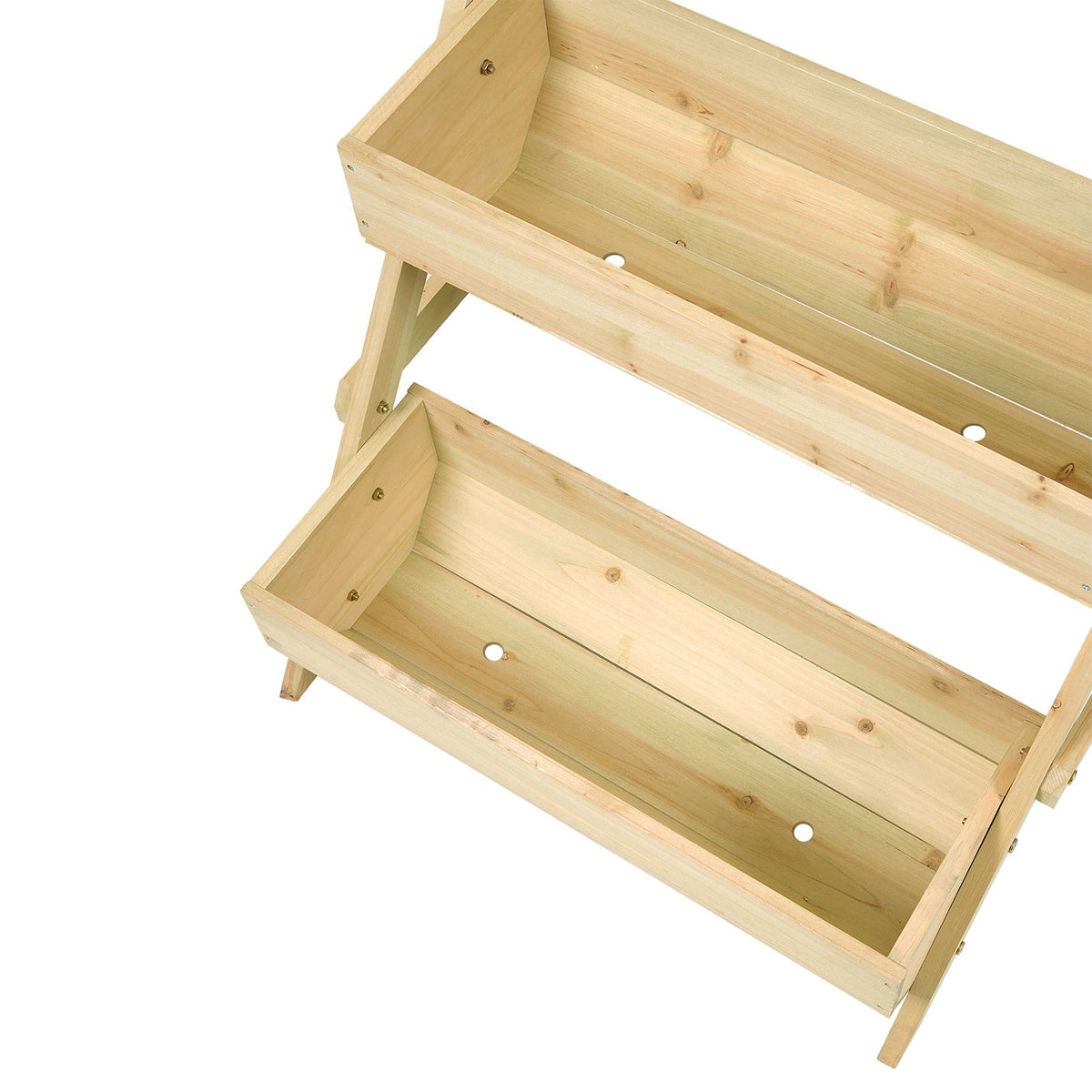Two natural wood planter boxes on the A-frame, seen from above